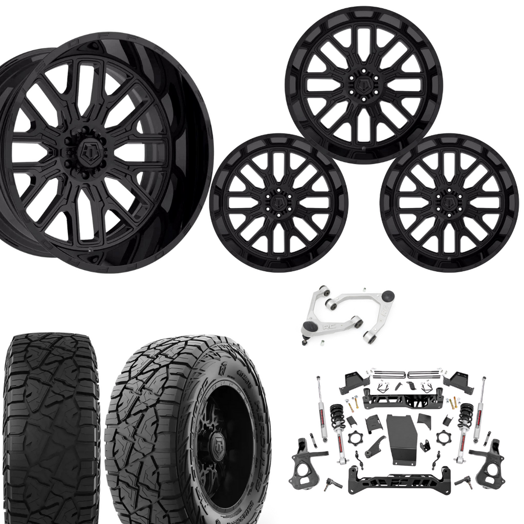 7 inch Lift N3 Bundle w/ 22x12 Gloss Black Wheels - 35in Hercules RT1 Tires & Upper Control Arms- 4wd (14-18)