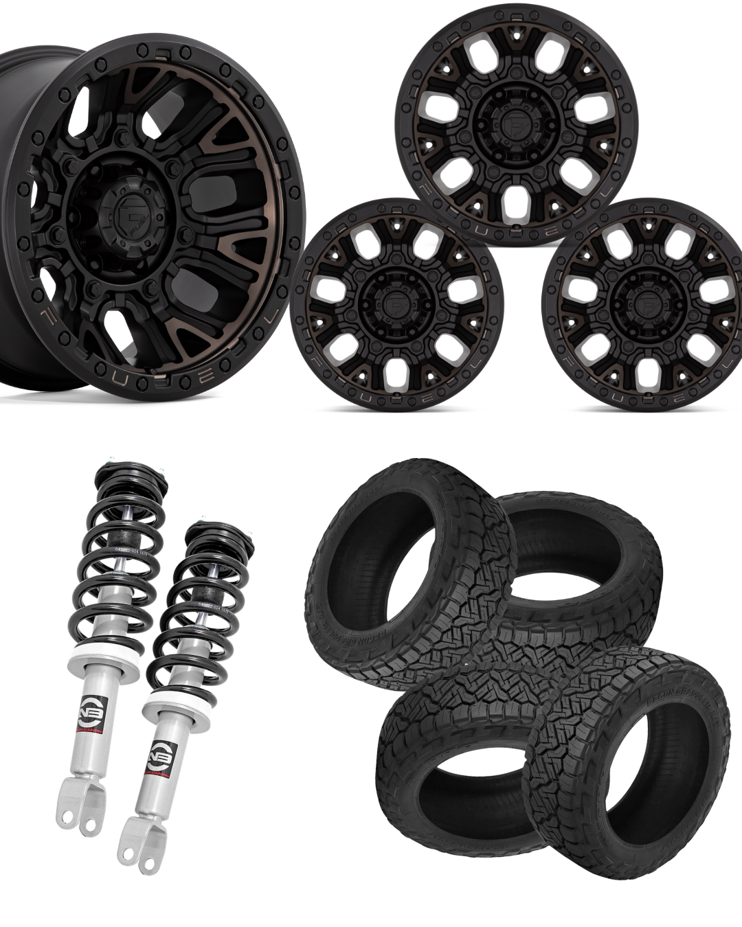 Ram 2.5 Level Bundle w/ 20x9 Matte Black Tinted Wheels & 33in Nitto Recon Grapplers - 4wd