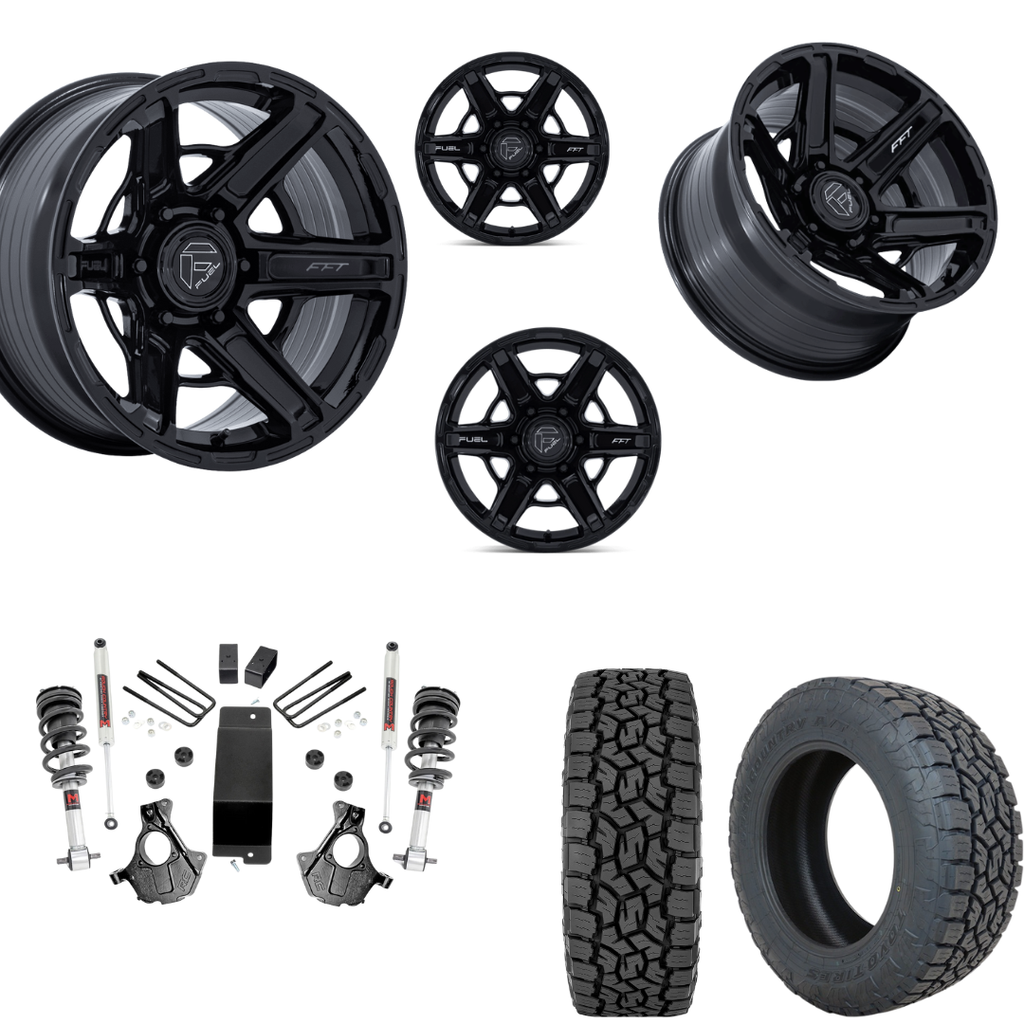 3.5 inch Lift M1 Bundle w/ 20x9 Gloss Black Wheels - 33in Toyo AT3 Tires - 4wd (14-18)