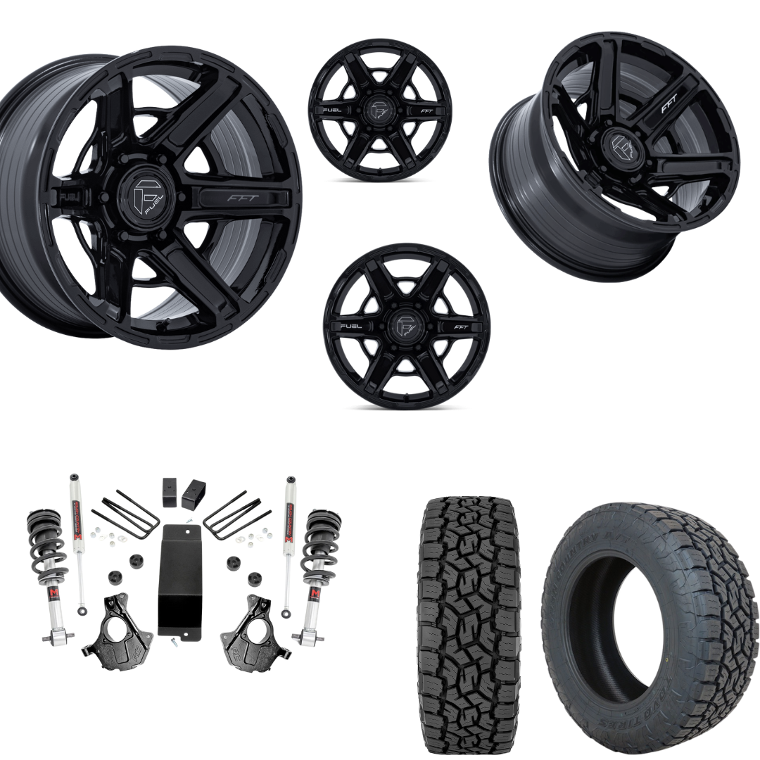 3.5 inch Lift M1 Bundle w/ 20x9 Gloss Black Wheels - 33in Toyo AT3 Tires - 4wd (14-18)