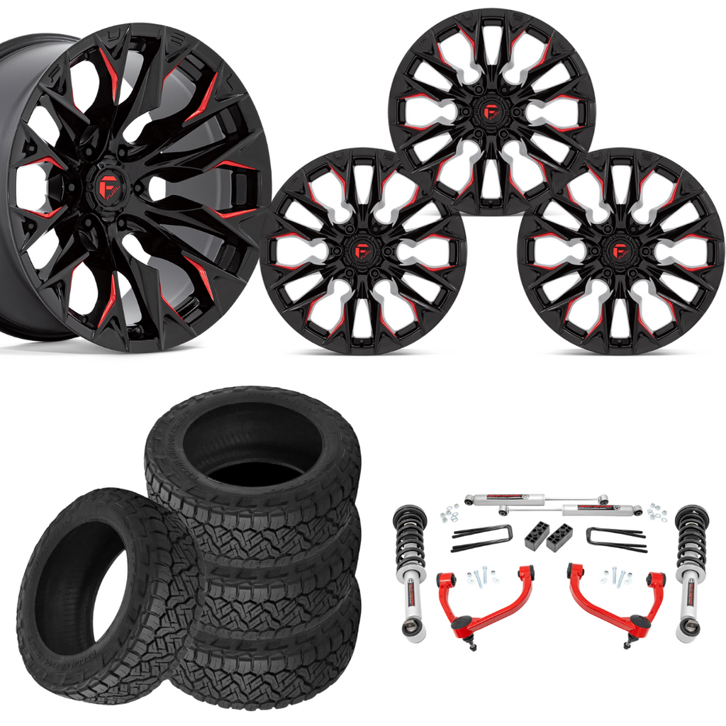 3 inch N3 Bundle w/ 20x10 Black Red Wheels - 34in Nitto Recon Grapplers - 4wd