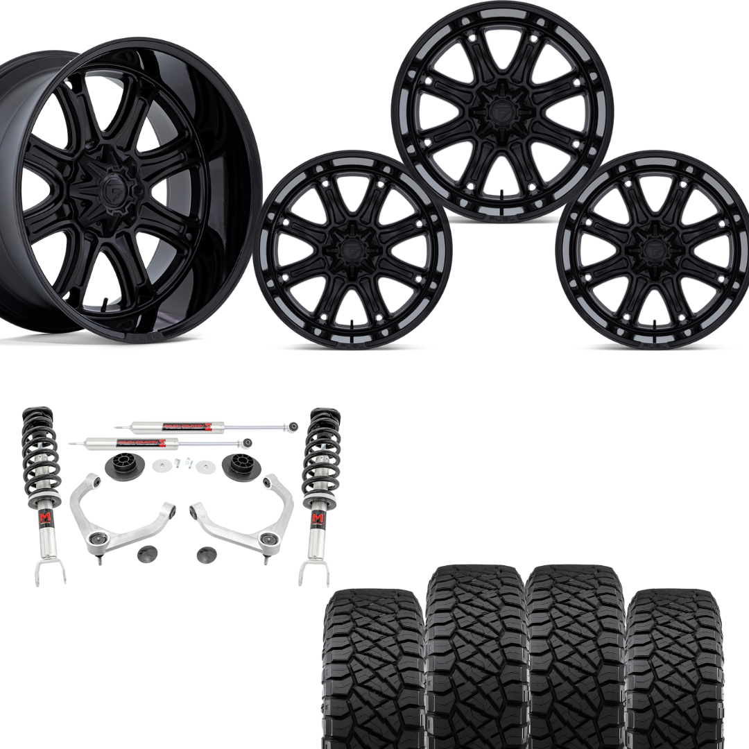 3 inch Lift Bundle N3 w/ 20x9 Black Wheels & 33in Nitto Ridge Grapplers- RAM 1500 4wd