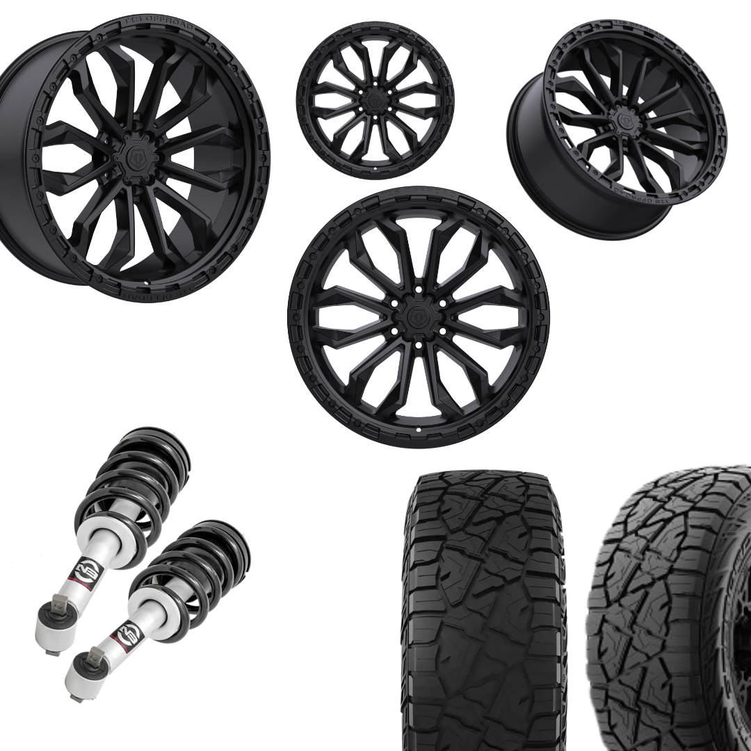 2 inch Level Bundle w/ 20x10 Satin Black Wheels & 33in Hercules RT1 Tires - 2wd/4wd