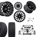 7 inch Lift N3 Bundle w/ 22x12 Black Milled Wheels - 35in Hercule TT1 Tires + Upper Control Arms- 4wd (14-18)