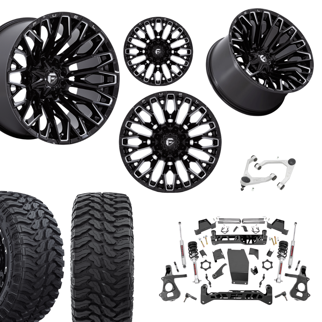7 inch Lift N3 Bundle w/ 22x12 Black Milled Wheels - 35in Hercule TT1 Tires + Upper Control Arms- 4wd (14-18)